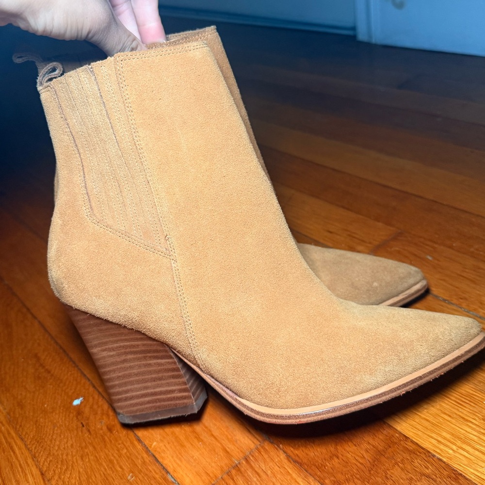 Marc Fisher LTD Mariel heeled western bootie- Medium Natural Suede Color